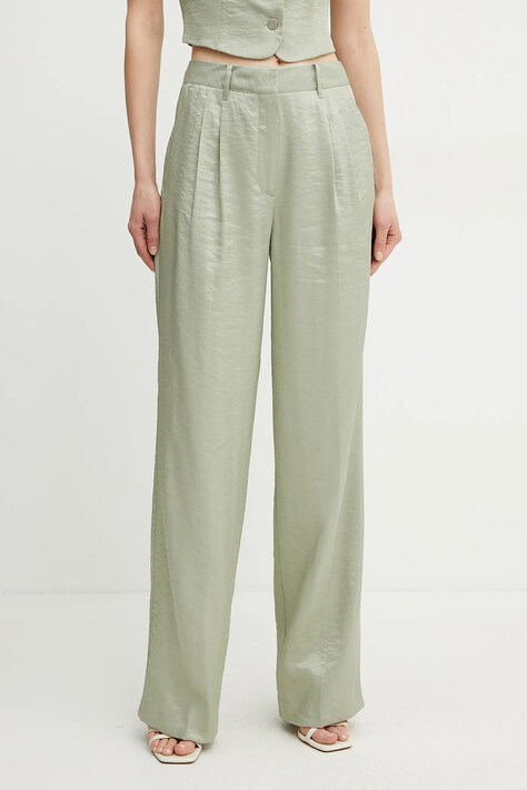 Guess pantaloni CAMILLE femei, culoarea verde, lat, high waist, W5GB53 WH5F0