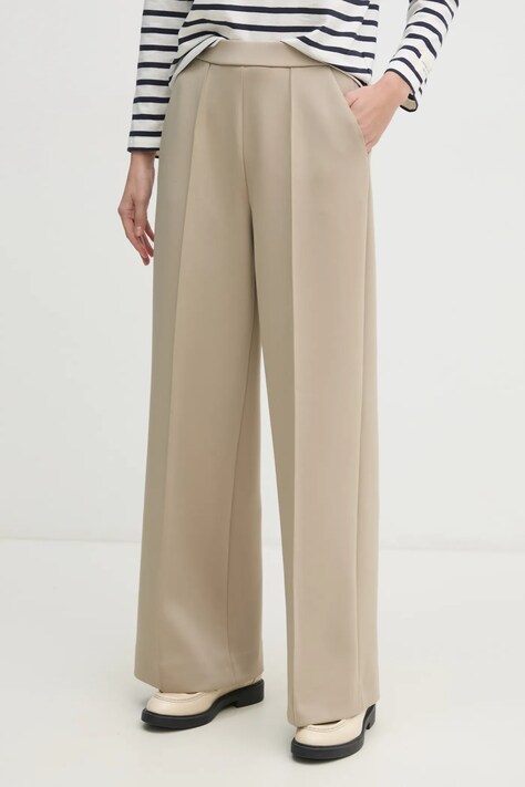 Nohavice Calvin Klein dámske, béžová farba, široké, vysoký pás, K20K208179