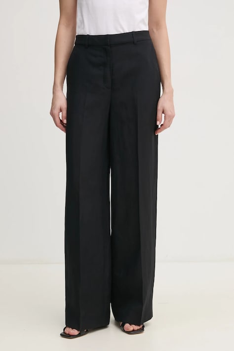 Kalhoty s příměsí lnu Calvin Klein černá barva, high waist, K20K208381