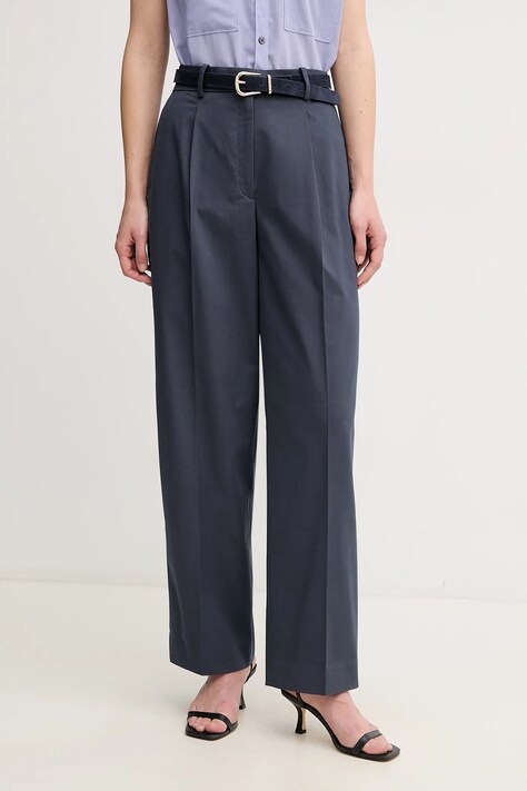 Nohavice Calvin Klein dámske, tmavomodrá farba, rovné, vysoký pás, LV044B675G