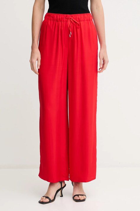 Nohavice Calvin Klein dámske, červená farba, široké, vysoký pás, LV044B932G