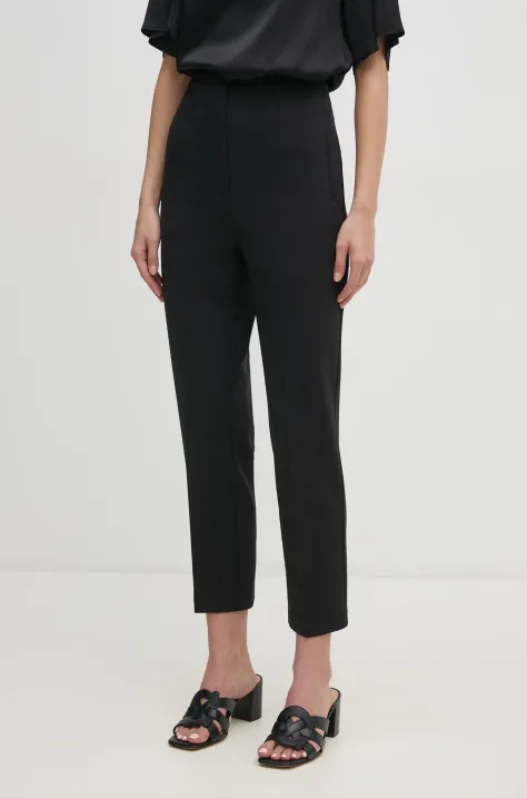 Calvin Klein pantaloni femei, culoarea negru, fason tigareta, high waist, LV044B690G