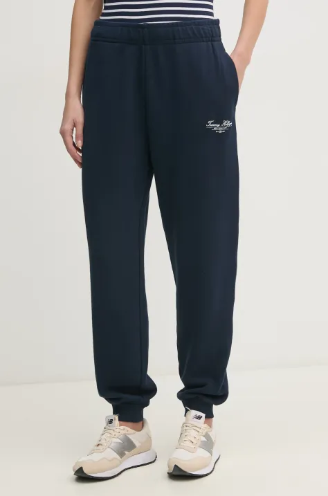 Tommy Hilfiger pantaloni de trening din bumbac femei, culoarea albastru marin, cu imprimeu, WW0WW45576