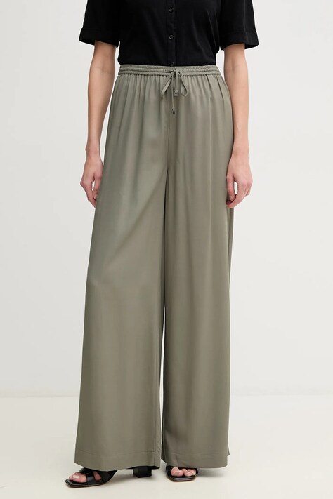 Панталон Calvin Klein в зелено с широка каройка, с висока талия KW0KW02823