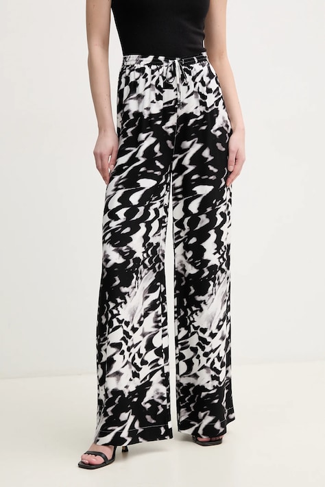 Calvin Klein pantaloni femei, culoarea maro, lat, high waist, KW0KW02823