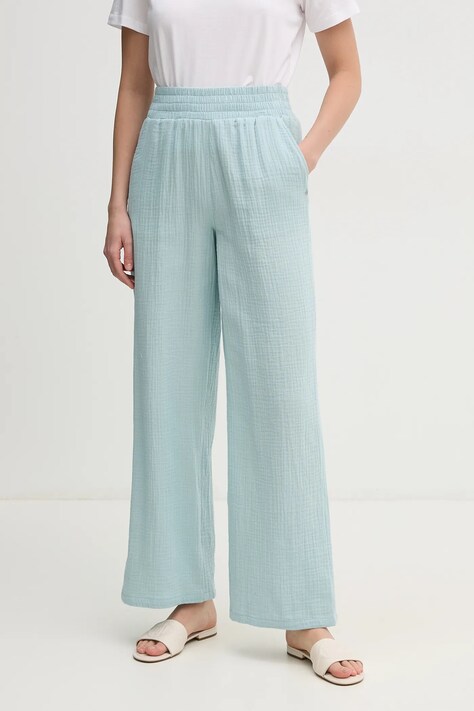 Dkny spodnie bawełniane damskie kolor niebieski szerokie high waist DJ4P3004