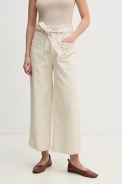 Штани Dkny жіночі колір бежевий широкі висока посадка DJ5P3032