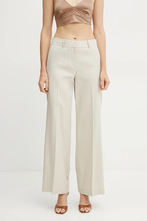 MICHAEL Michael Kors pantaloni din in femei, culoarea bej, drept, high waist, MS530TFH6R