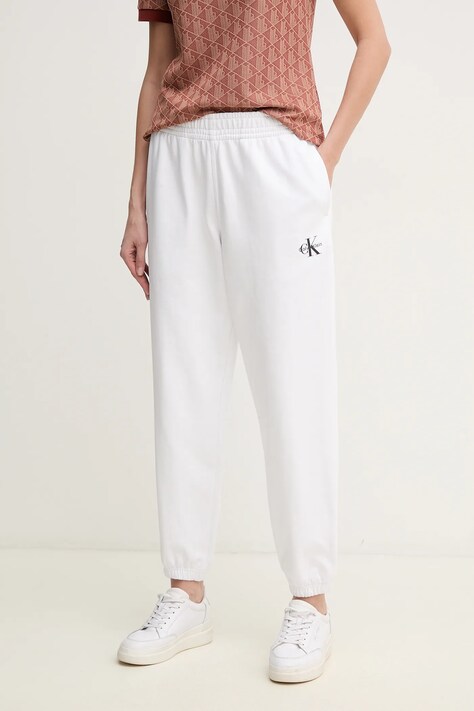 Calvin Klein Jeans pantaloni de trening femei, culoarea alb, uni, LV047B235G