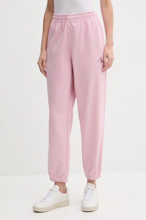 Calvin Klein Jeans spodnie dresowe damskie kolor różowy gładkie LV047B235G