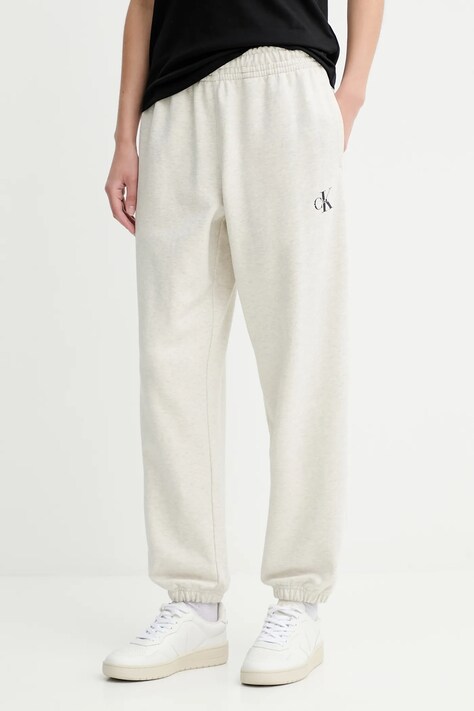 Calvin Klein Jeans spodnie dresowe damskie kolor beżowy gładkie LV047B235G