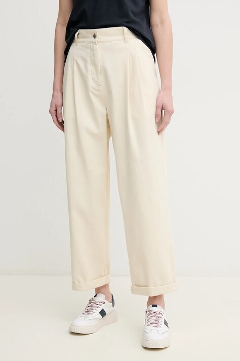 Bavlněné kalhoty Barbour Amber dámské, béžová barva, jednoduché, high waist, LTR0373CR31