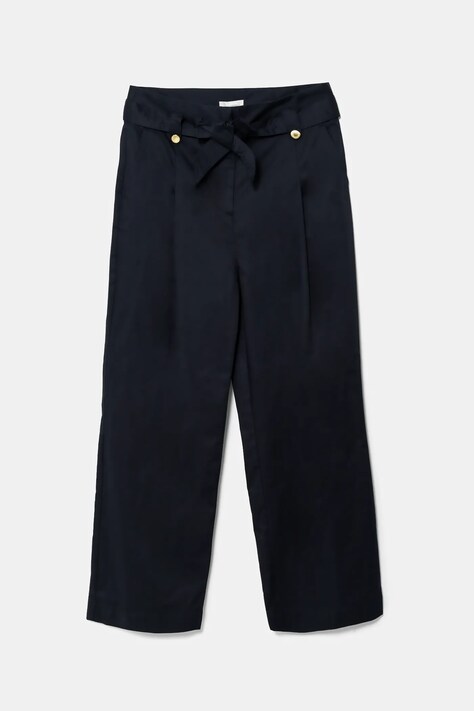 Barbour pantaloni de bumbac Elsie femei, culoarea albastru marin, lat, high waist, LTR0385NY99