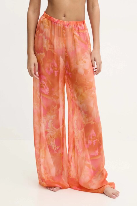 Guess pantaloni de plajă din amestec de mătase culoarea portocaliu, E5GB00 WE550