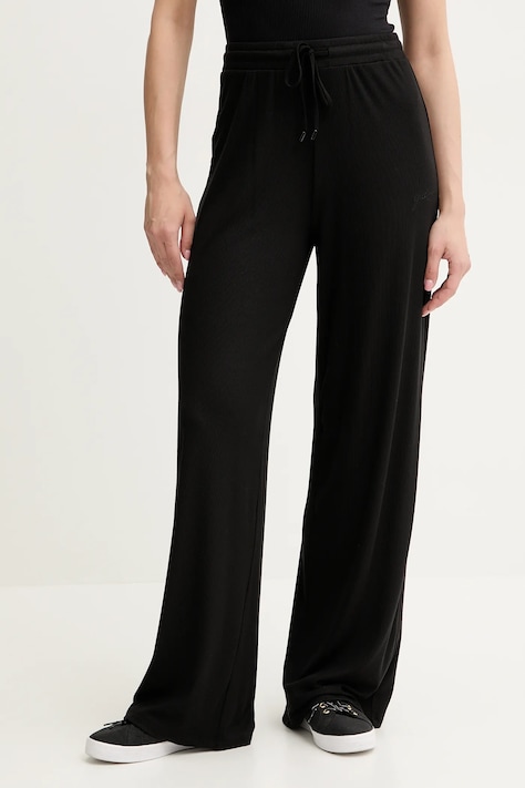 Guess pantaloni LIA femei, culoarea negru, uni, O5GB00 KCQ72