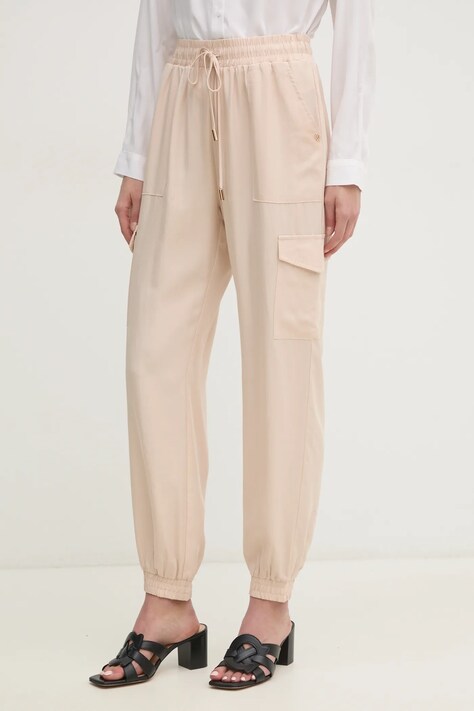 Kalhoty Gaudi dámské, béžová barva, high waist, 511BD25010