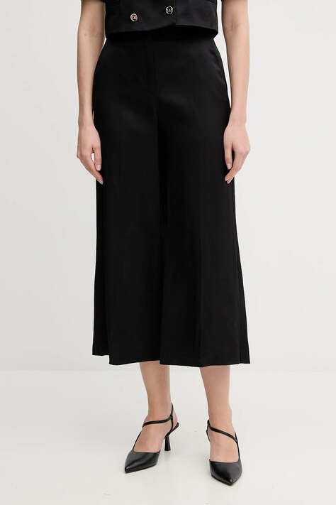 Kalhoty s příměsí lnu Gaudi dámské, černá barva, high waist, 511FD25009