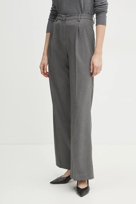 Kalhoty Morgan PANIS.F dámské, šedá barva, široké, high waist, PANIS.F