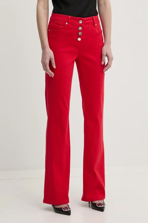 Kalhoty Morgan PEMAK dámské, červená barva, zvony, high waist, PEMAK