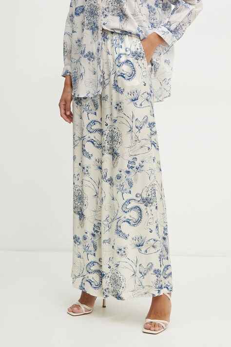 Kalhoty Fracomina dámské, béžová barva, široké, high waist, FJ25SV3004W451N4