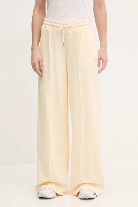 Guess pantaloni de trening din bumbac PRIMULA femei, culoarea galben, uni, V5GB07 KCRP0