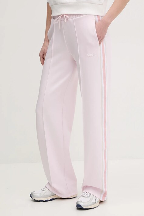Guess pantaloni de trening YARROW femei, culoarea roz, cu imprimeu, V5GB12 KCRU2