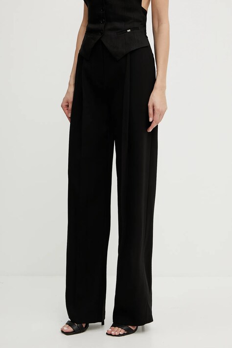 Elisabetta Franchi pantaloni din lână culoarea negru, lat, high waist, PA05852E2