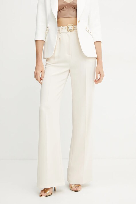 Kalhoty Elisabetta Franchi dámské, béžová barva, jednoduché, high waist, PA09552E2