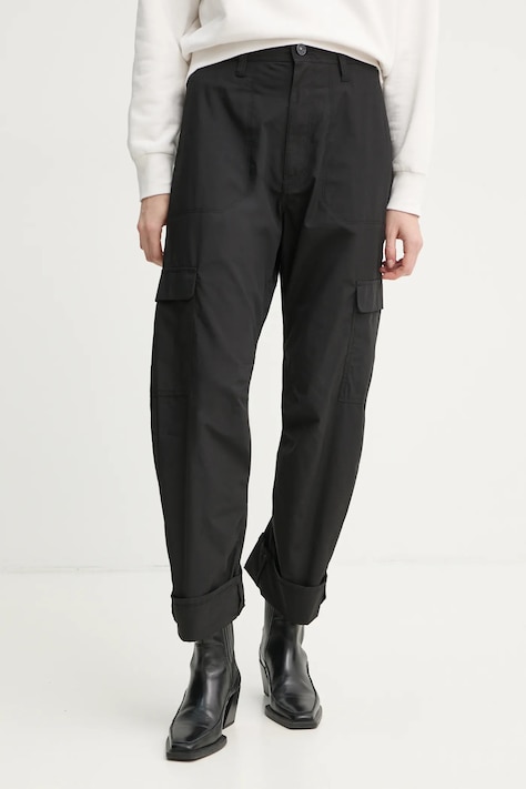 G-Star pantaloni de bumbac culoarea negru, fason cargo, high waist, D26030-C973