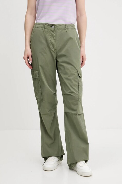 Kalhoty Tommy Jeans dámské, zelená barva, široké, high waist, DW0DW20350