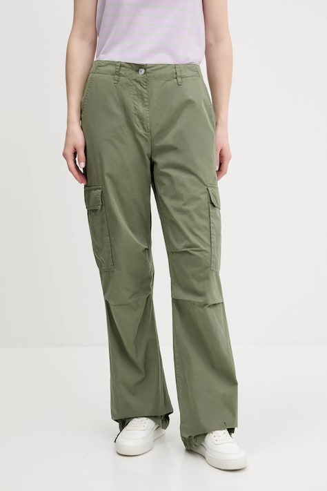 Tommy Jeans pantaloni culoarea verde, lat, high waist, DW0DW20350