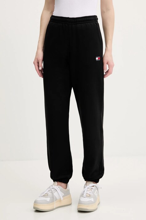 Tommy Jeans spodnie dresowe bawełniane dziecięce damskie kolor czarny gładkie DW0DW20679