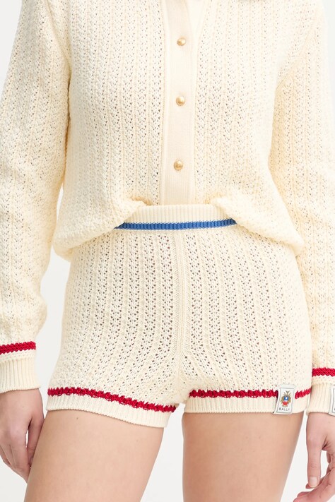 Bally pantaloni scurți din bumbac femei, culoarea bej, uni, high waist, WKN09P