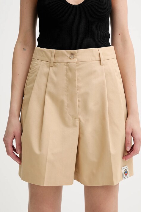 Bally pantaloni scurți culoarea bej, uni, high waist, WTR037