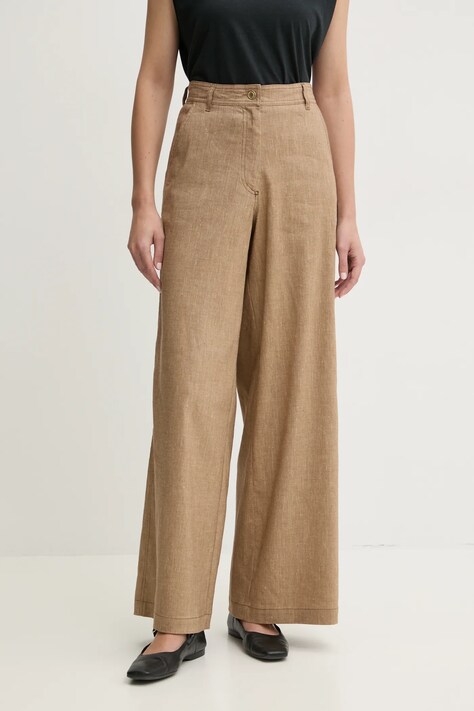 Sessun spodnie lniane damskie kolor brązowy szerokie high waist 25207003