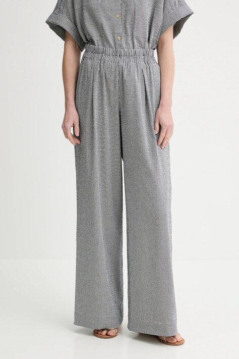Sessun pantaloni culoarea albastru marin, lat, high waist, 25207004