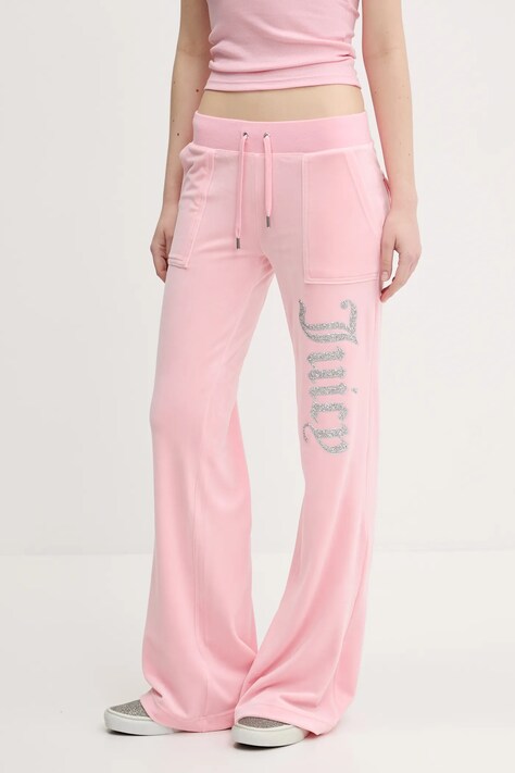 Детские спортивные штаны из велюра Juicy Couture LAYLA CAVIAR женские цвет розовый с аппликацией JCBBJ125806