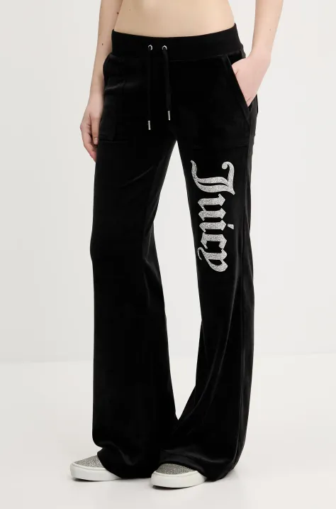 Juicy Couture spodnie dresowe welurowe dziecięce LAYLA CAVIAR damskie kolor czarny z aplikacją JCBBJ125806