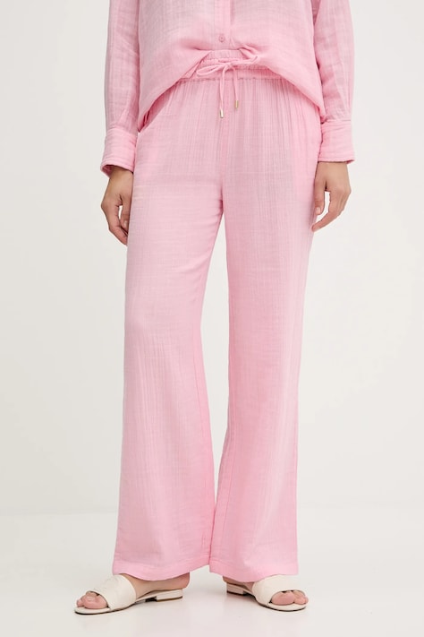 Melissa Odabash spodnie bawełniane kolor różowy proste high waist Krissy