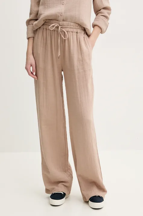 Melissa Odabash pantaloni de bumbac femei, culoarea maro, drept, high waist, Krissy