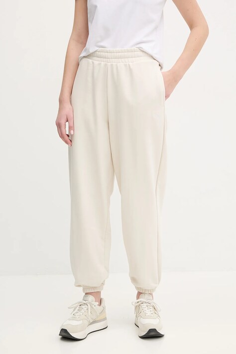 Puma pantaloni de trening femei, culoarea bej, neted, 629753
