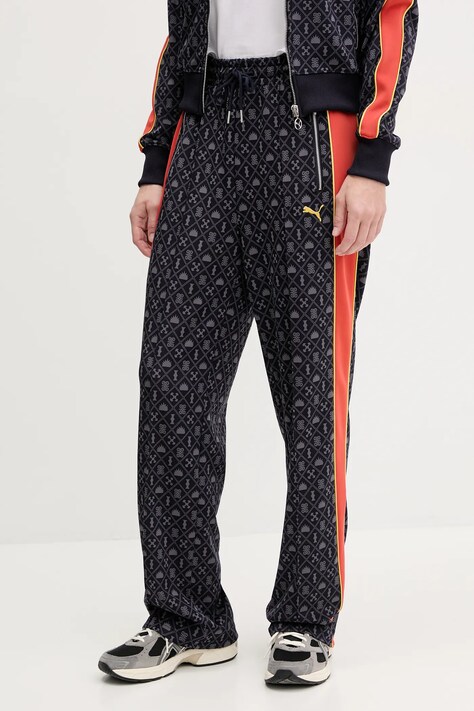 Puma pantaloni de trening femei, culoarea albastru marin, cu imprimeu, 629794