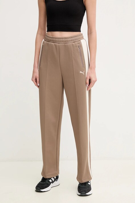 Puma pantaloni de trening femei, culoarea maro, modelator, 629797