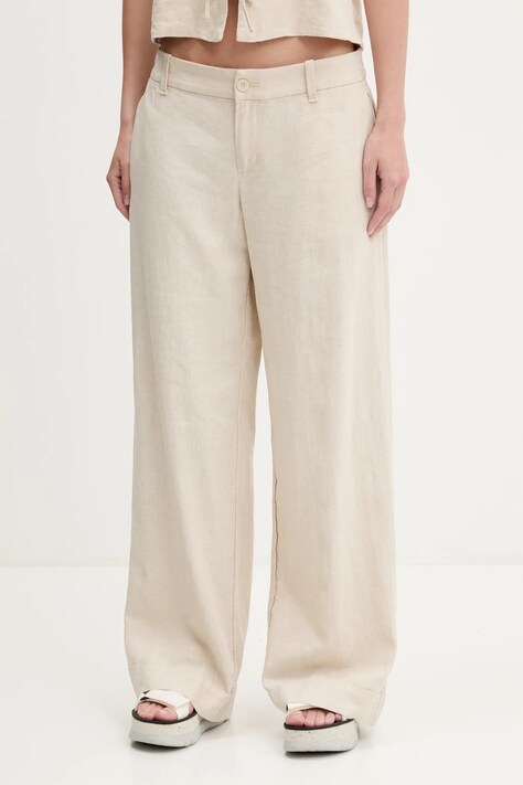 Hollister Co. spodnie lniane damskie kolor beżowy szerokie medium waist KI356-5026