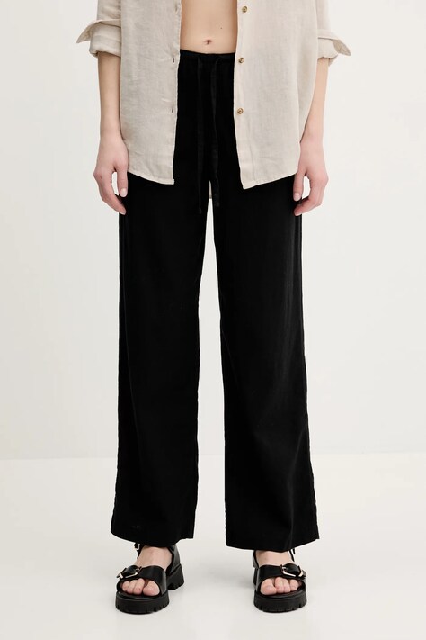 Hollister Co. pantaloni din in femei, culoarea negru, lat, high waist, KI356-5034