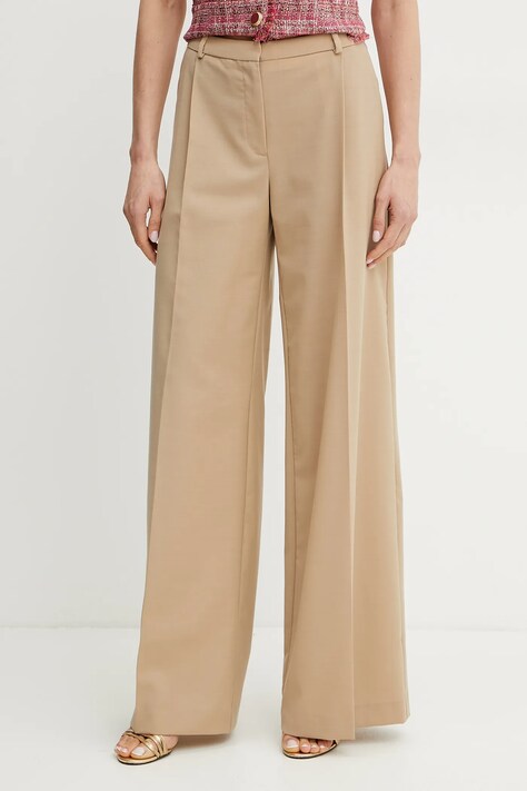Marciano Guess pantaloni din lână IRINA femei, culoarea bej, lat, high waist, 5GGB08 7294A