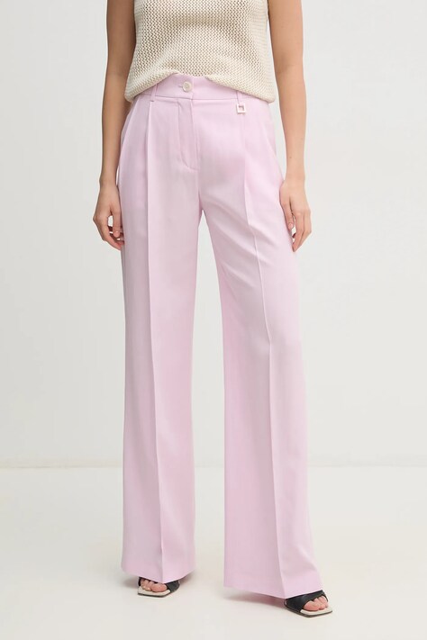 Joop! pantaloni din amestec de in femei, culoarea roz, lat, high waist, 30046413