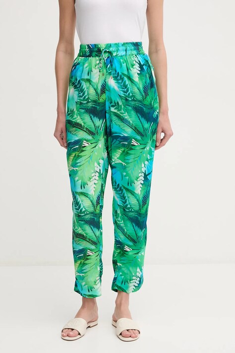 Kalhoty Lauren Ralph Lauren dámské, zelená barva, střih chinos, high waist, 20523277