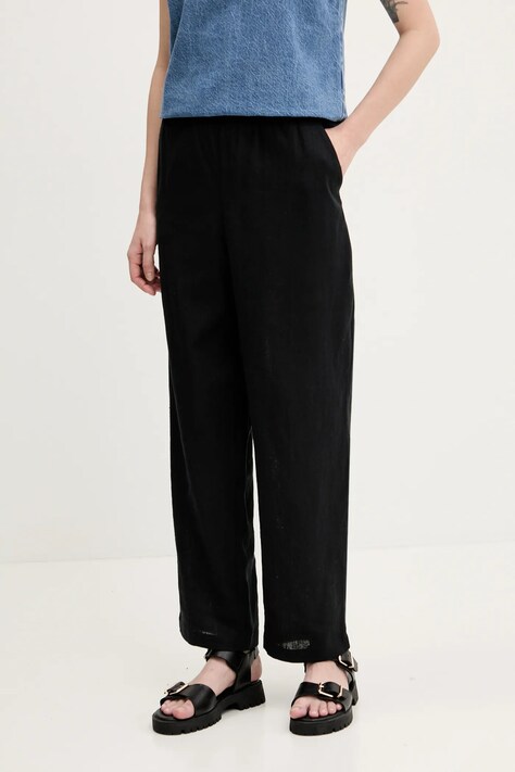 Abercrombie & Fitch pantaloni din in femei, culoarea negru, drept, high waist, KI156-5137