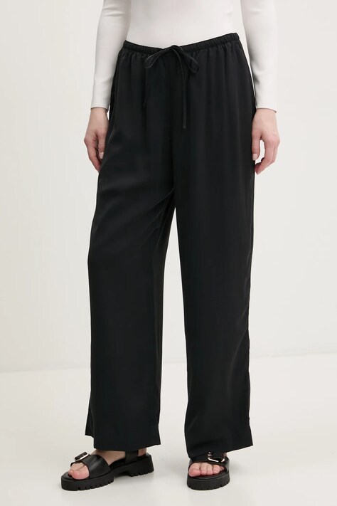Abercrombie & Fitch pantaloni femei, culoarea negru, lat, high waist, KI156-5147
